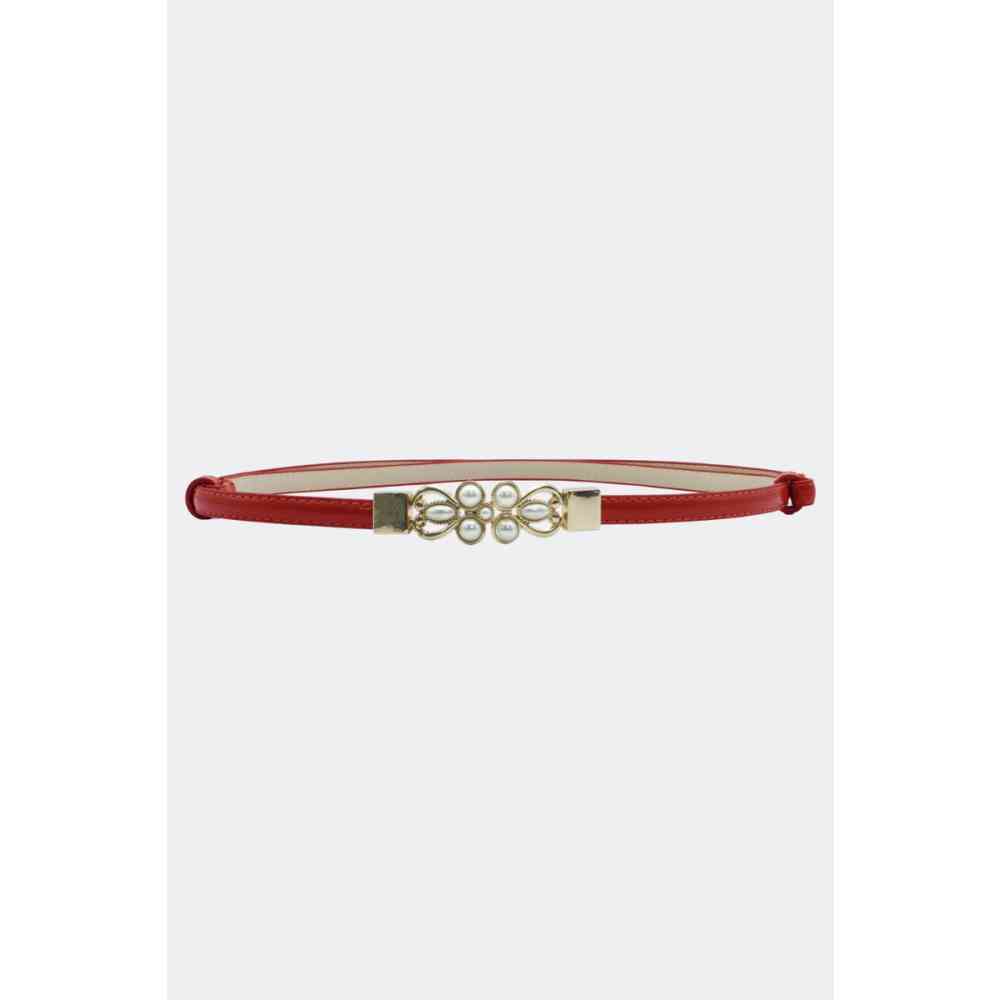 Voodoo Vixen - Pearl Buckle Adjustable Skinny Taille riem - Rood